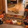 Halloween Pumpkin Black Cat Doormat Non Slip Washable Welcome Rug for Front Porch Entryway Holiday Decor