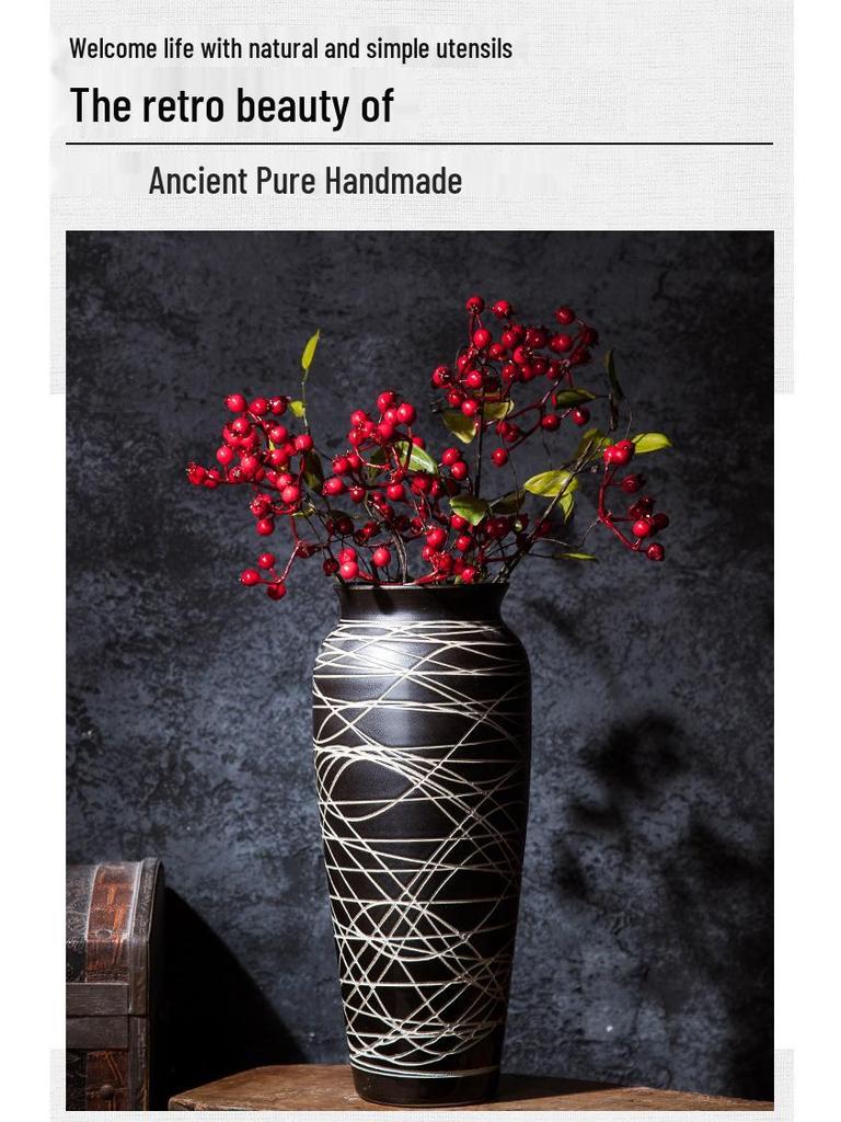 Modern Minimalist Chinese Pottery Vase for Floor Standing Dried Flower Arrangements