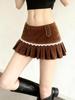 European Retro Slimming Corduroy Lace Pleated Mini Skirt for Women