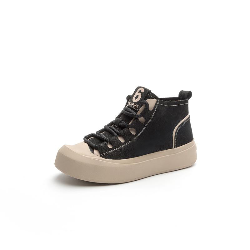 

Leather thick-soled high-top women s shoes, new retro flat-soled laces, trendy versatile sports and leisure shoes 35