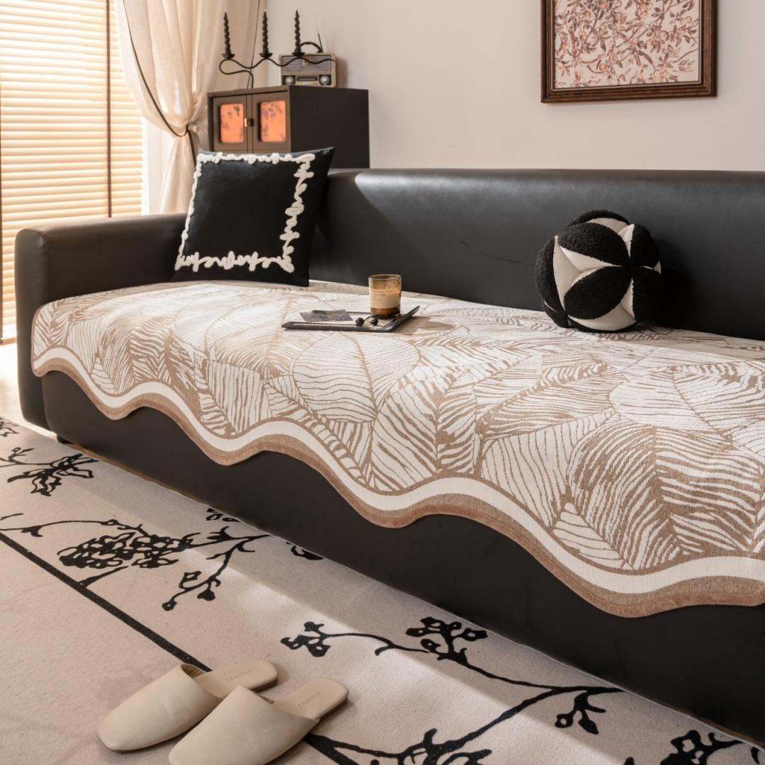 

1 шт. Современный уникальный дизайн подола, жаккардовый чехол на диван из шенилла с толстыми листьями, защитник дивана, устойчивый к скольжению, для домашних животных, диванное полотенце 90x70cm хаки