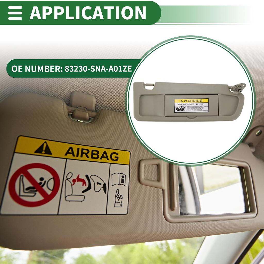 Motoforti Right Passenger Sun Visor Assembly with Mirror, Plastic, for Honda Civic 2009-2011, Beige, Part Number 83230-SNA-A01ZE