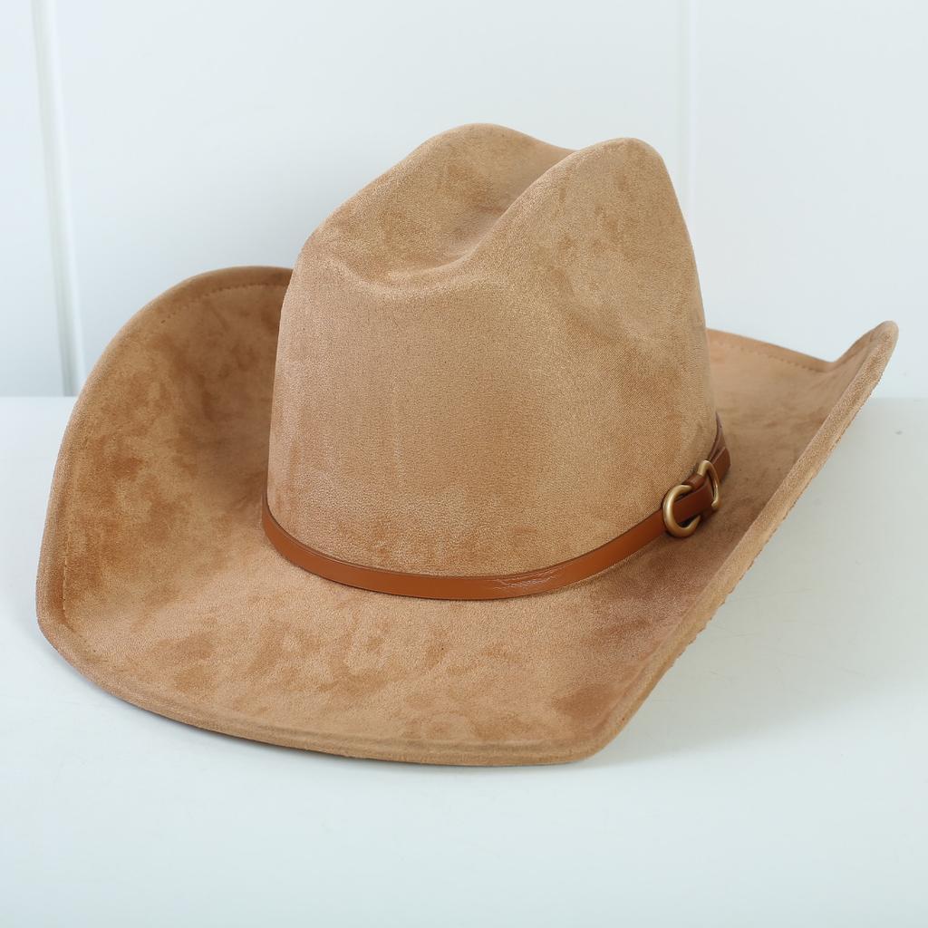 Beliebter europäischer und amerikanischer Stil Wildleder Western Cowboyhut für Männer und Frauen einfacher und modischer Hut mit breiter Krempe Jazzhut