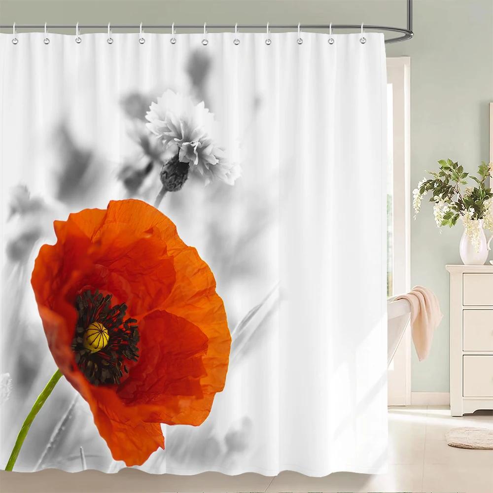 3D Beautiful Flower Printing Bathroom Curtain Polyester Waterproof With Hooks Home Decoration Shower Curtain Bathroom Screen
