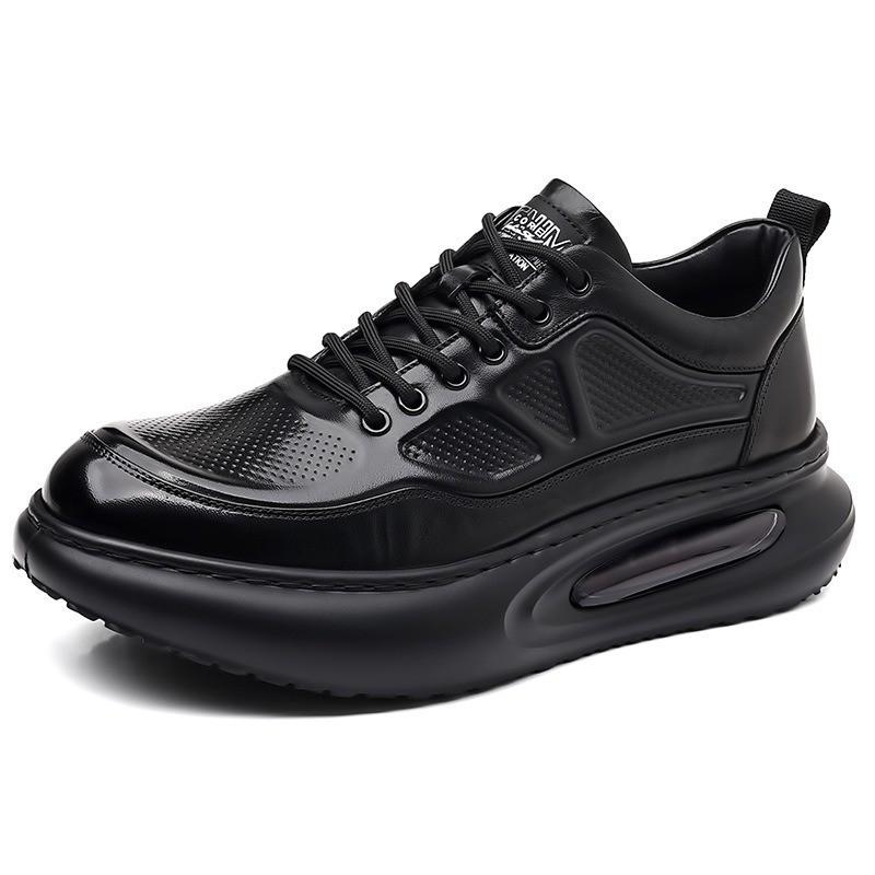 Mens Genuine Leather Derby Shoes Breathable Casual Footwear Low Heel Round Toe Lace Up Rubber Sole