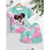 Conjunto de 2 peças Verão Infantil Casual Esportivo Tendência Estampa Padrão 3D Camiseta Gola Redonda e Shorts