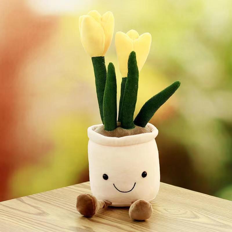 Lifelike Tulip Plant Plush Soft Plush Stuffed Toys Potted Flower Tulip Bookshelf Home Living Room Decor For Girl Gift