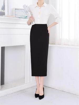 2022 Dámska zoštíhľujúca čierna bodycon sukňa - Elastický vysoký pás, Rozparok, Profesionálne pracovné oblečenie