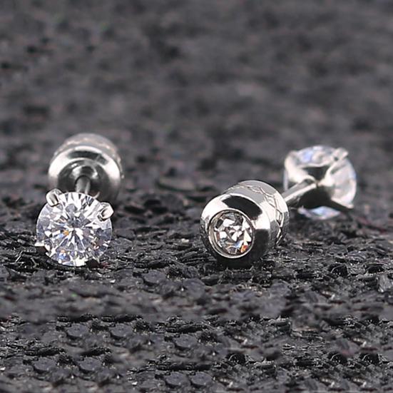 Fashion Unisex Round Cubic Zirconia Titanium Steel Stud Earrings Jewelry Gift