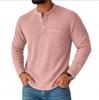 Vintage Men's Henley Shirts Long Sleeve Buttoned Crew Neck T Shirt Spring Autumn Men Clothing Casual Solid Color Waffle T-shirt