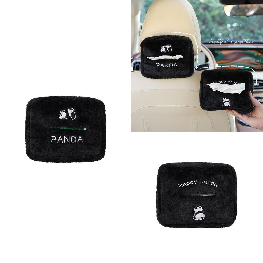 Cute Cartoon Panda Car Tissue Box Multifunctional Vehicle Seat Back Storage Plush Material Universal Car Tissue Box