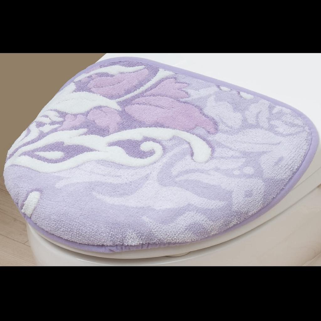 Senko DECORMUSEE Samira Toilet Lid Cover with Adhesive Lavender Damask Antibacterial and Odor Made in Product Number 32052 Sheet, Pattern, Resistant,