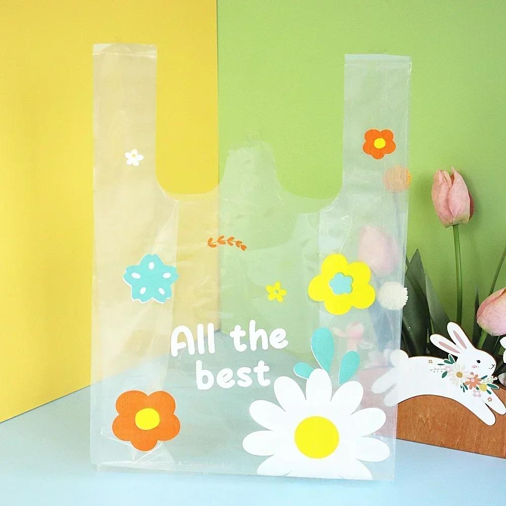 50pcs Plastic Handbag Originality Durable Printing Gift Food Fruit Takeout Packaging Bag Pack Portable Daily Bags