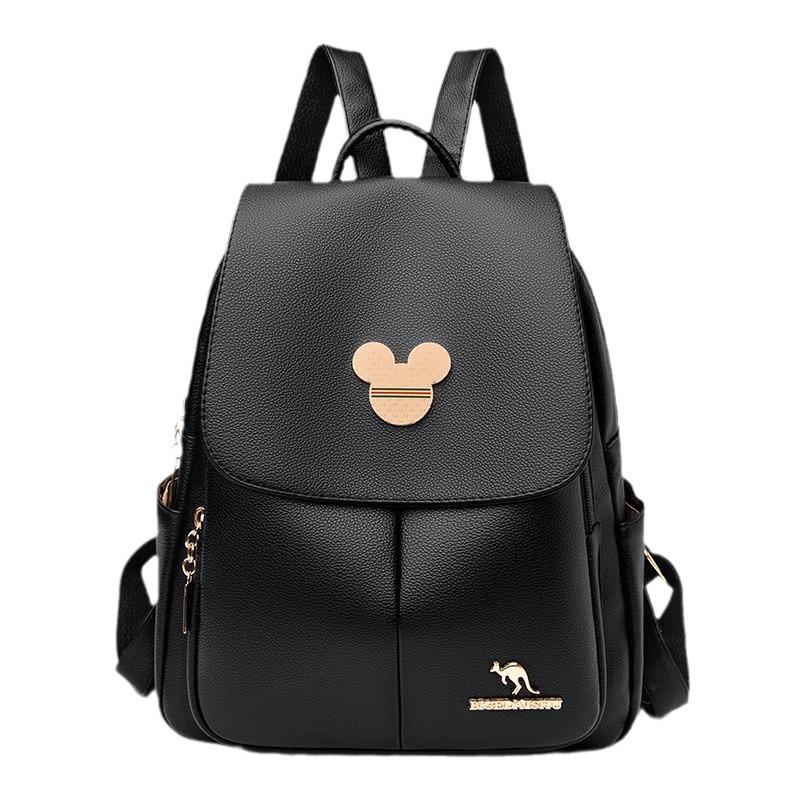 Schoolbag Kangaroo Anti-theft Backpack Women's 1011 New Fashion Versatile Soft Leather Women's Backpack Lightweight Travel Book Bag