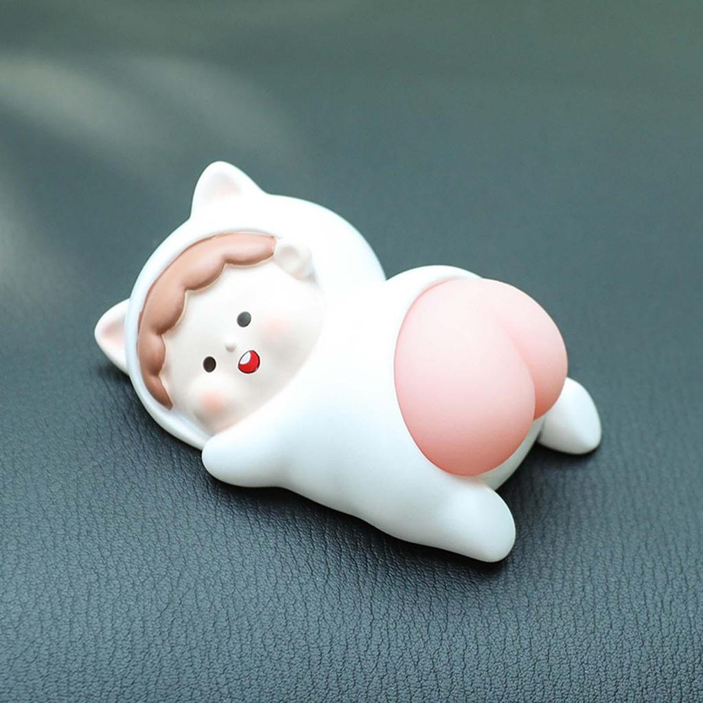 Funny Car Interior Ornament Doll Cartoon Toy for Holiday Windowsill White