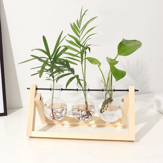Yousheng 1/2/3Pcs Plant Terrarium with Wooden Stand Transparent Glass Bulb Vase Table Centerpiece Hydroponic Flower Holder Plants Container Decoration