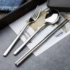 Portable Stainless Steel Korean Cutlery Set: Spoon, Fork & Chopsticks for Students, Kids, Business, or Camping.