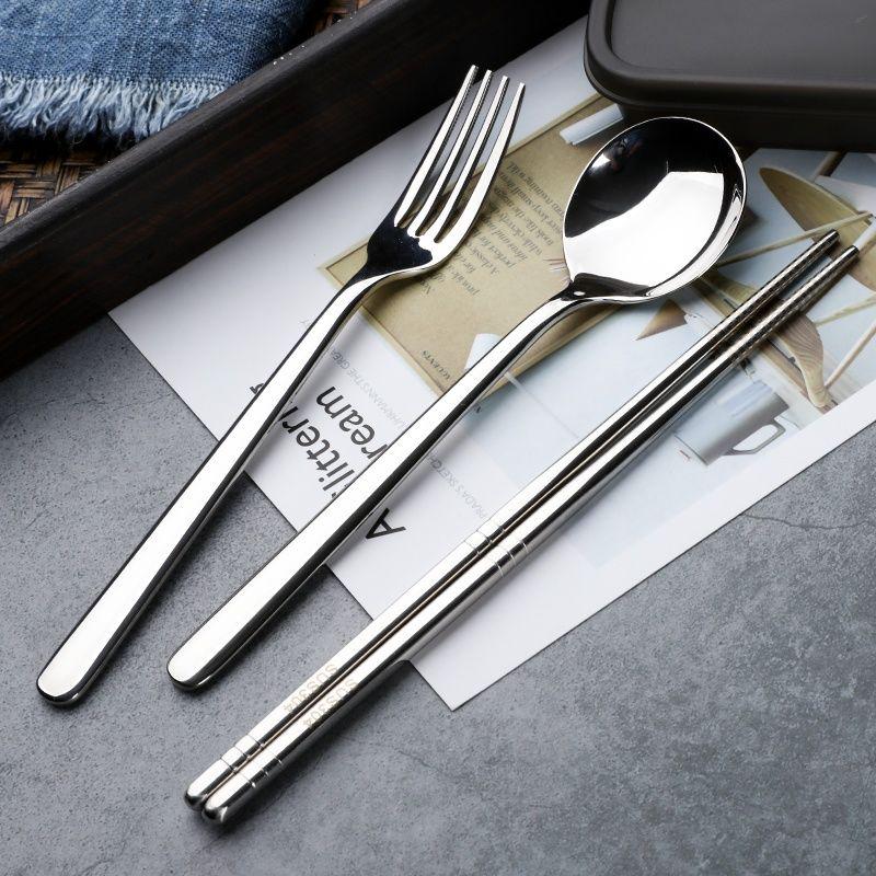 Portable Stainless Steel Korean Cutlery Set: Spoon, Fork & Chopsticks for Students, Kids, Business, or Camping.