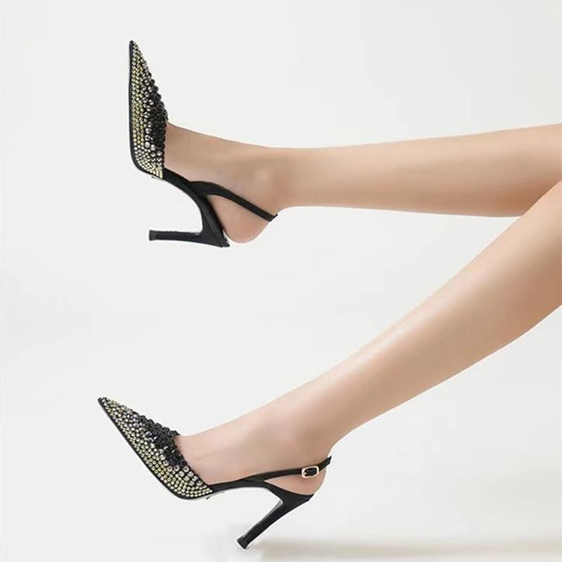 Fashion Star style Gradient Rhinestones Pointed toe Stiletto High heels Women Sandals Fashion Spring Summer Slingbacks Party Prom Shoes