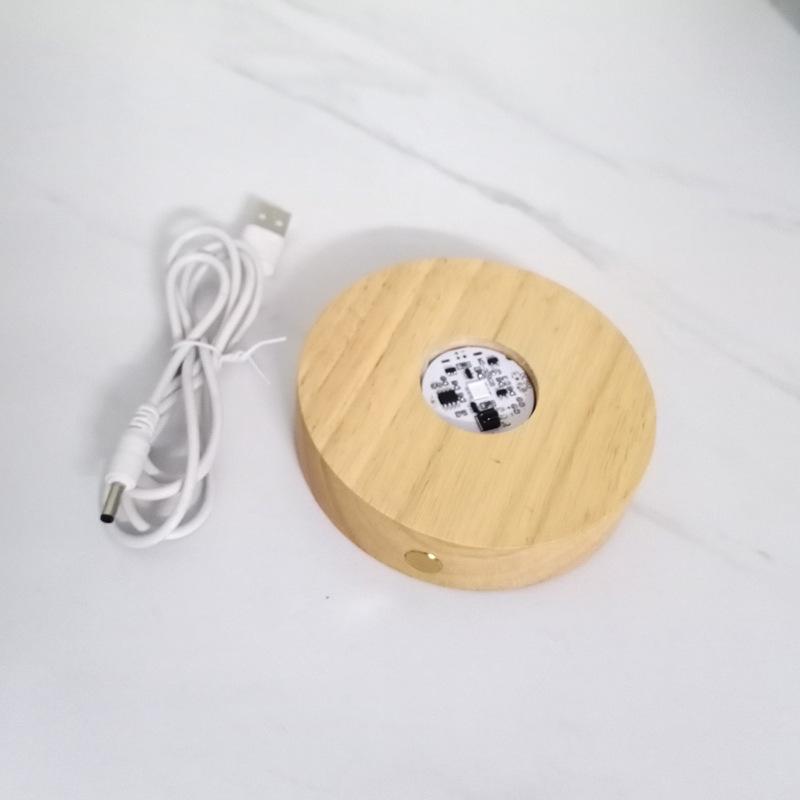 Wooden LED Acrylic Night Light Base - DIY Round Luminous Stand