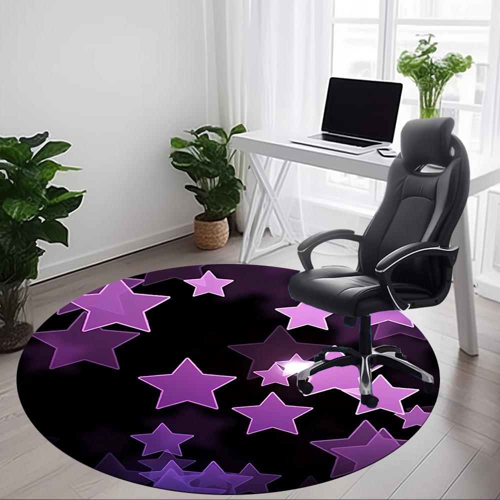 1pc Purple Stars Chair Carpet for Office, Indoor Non Slip Washable Polyester Fiber Carpet,