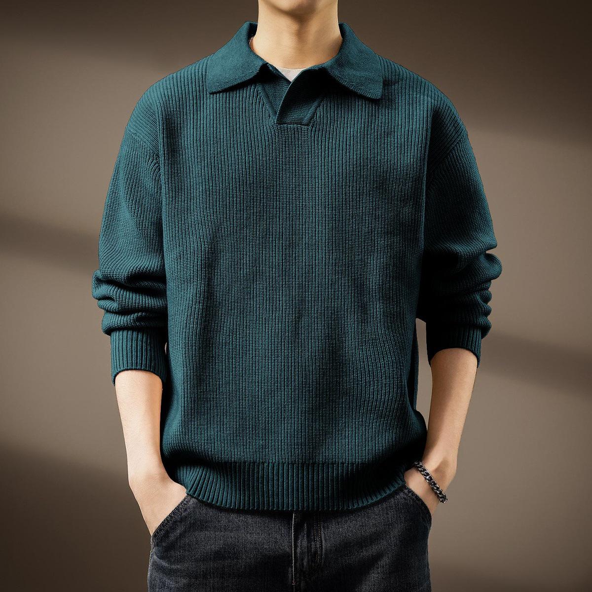 Men s Autumn/Winter Fashion Loose Knit Seagull Collar Top L (130-150 jin)