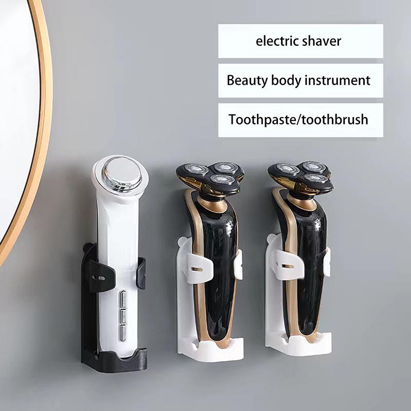 Plastic Wall Mounted Razor Rack Self-Adhesive Non Perforated Razor Holder Space Saving Adjustable Electric Toothbrush Holder