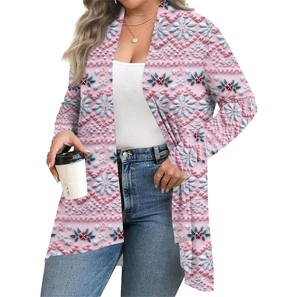 Women's Fall And Winter Fashion Casual Print Long Sleeve Mid-Length Cardigan Jacket