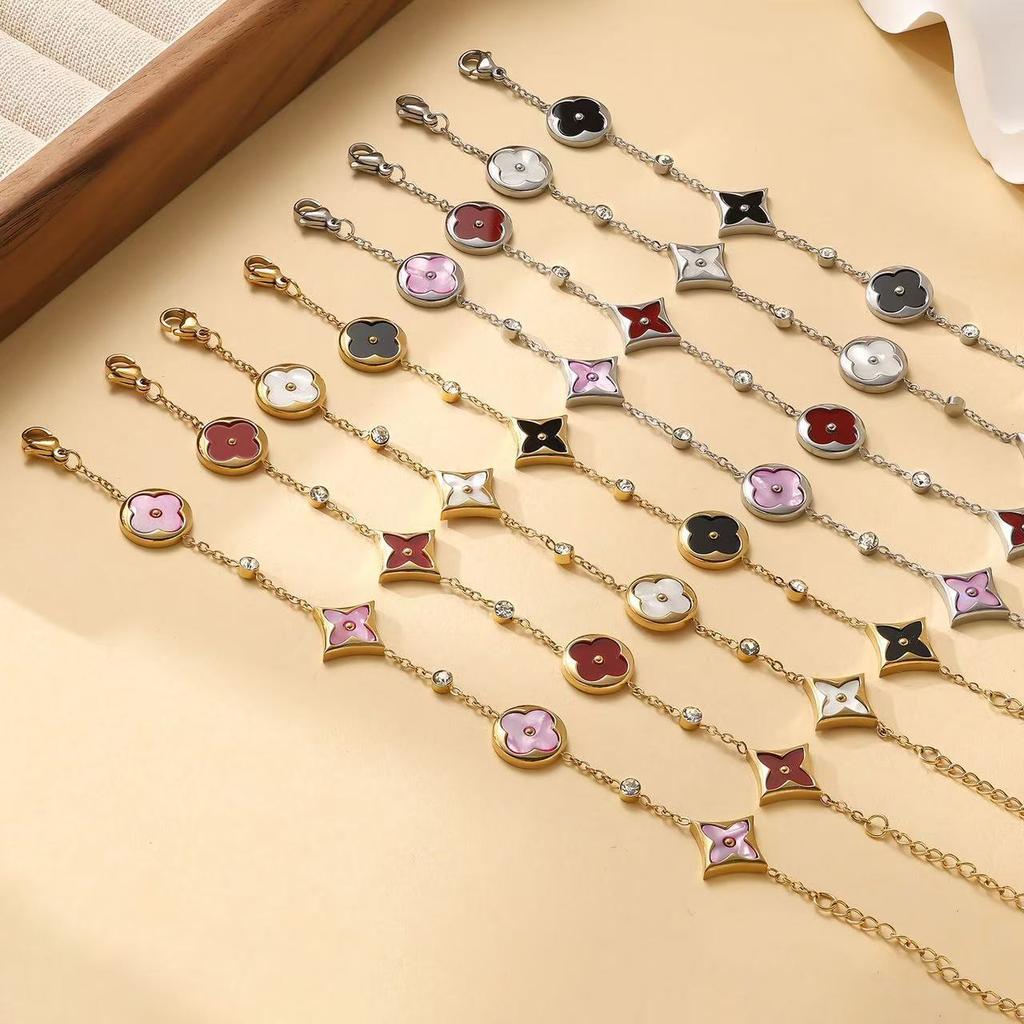 Wszechstronna bransoletka czterolistna koniczynka cztery kwiaty masa perłowa powłoka próżniowa 18K biżuteria nieblaknąca