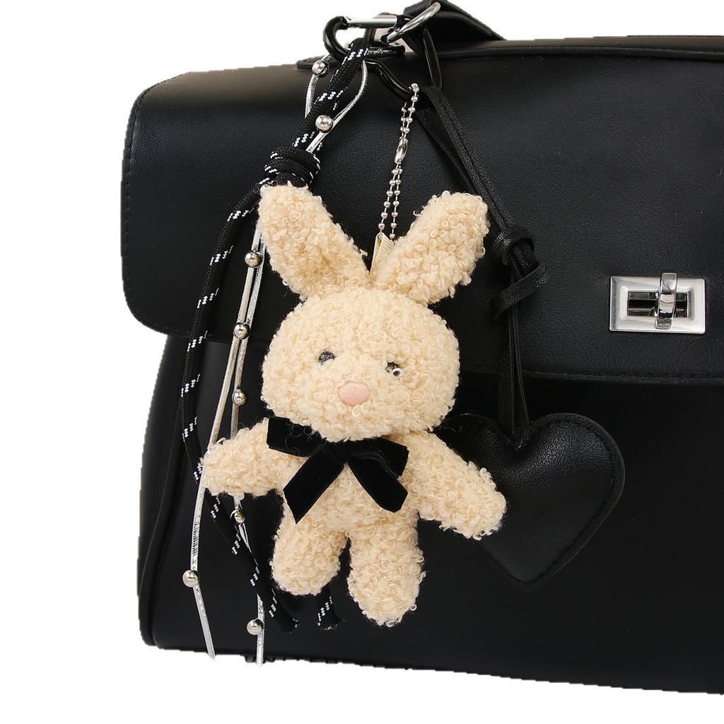 Plush Bunny Pendant, Leather Love Bag Pendant, Cartoon Doll, High-end Cute Keychain.