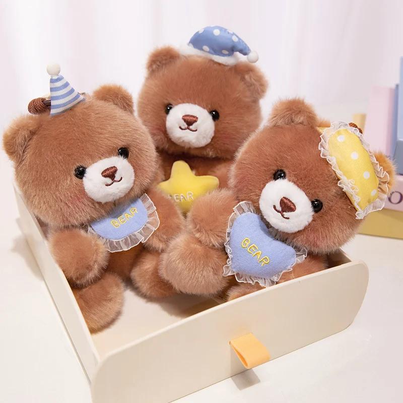 Kawaii Sleep Hat Teddy Bear Plush Keychain Soft Fluffy Stuffed Animal Doll Cute Bear Bag Charm for Backpack Accessory Gifts