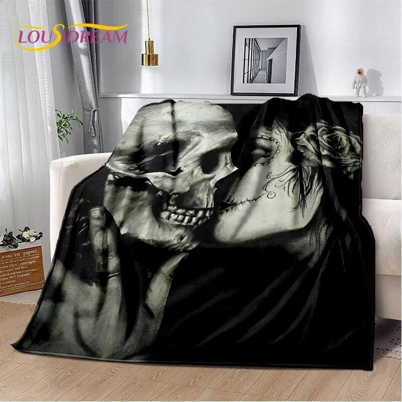 3D Gothic Horror Female Skull Dead Girl Soft Plush Blanket,Flannel Blanket Throw Blanket for Living Room Bedroom Bed Sofa Picnic