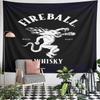 Fireball Whisky Fiery Dragon Logo White On Black Wall Tapestry Bar Whiskey Decor for Man Cave Pub Gift