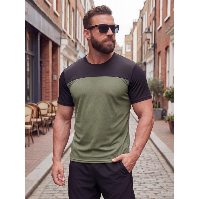Mens Athletic Color Block Mesh Short Sleeve T Shirt