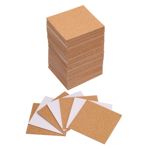 uxcell 80-Piece Self-Adhesive Cork Coasters, 9.5x9.5x0.5cm, Cork Cushions, Cork Tiles, Cork Backing Sheets, Mini Wall Cork Boards for Coasters and DIY