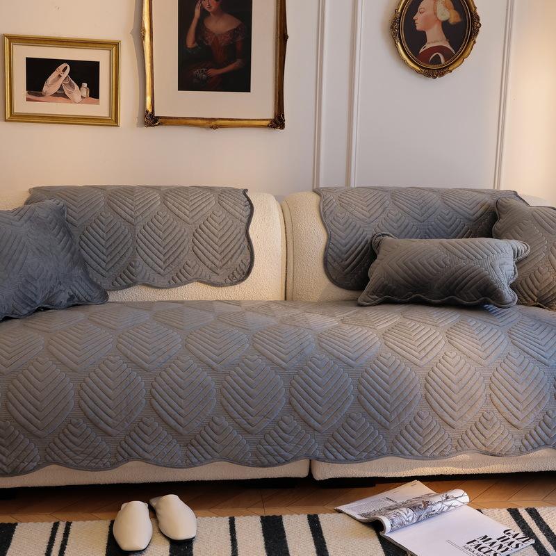 Autumn And Winter Cream Wind Milk Fleece Sofa Cushion  New Winter Plush Seat Cushion Fixed Non-Slip Cover Cover Cloth Towel