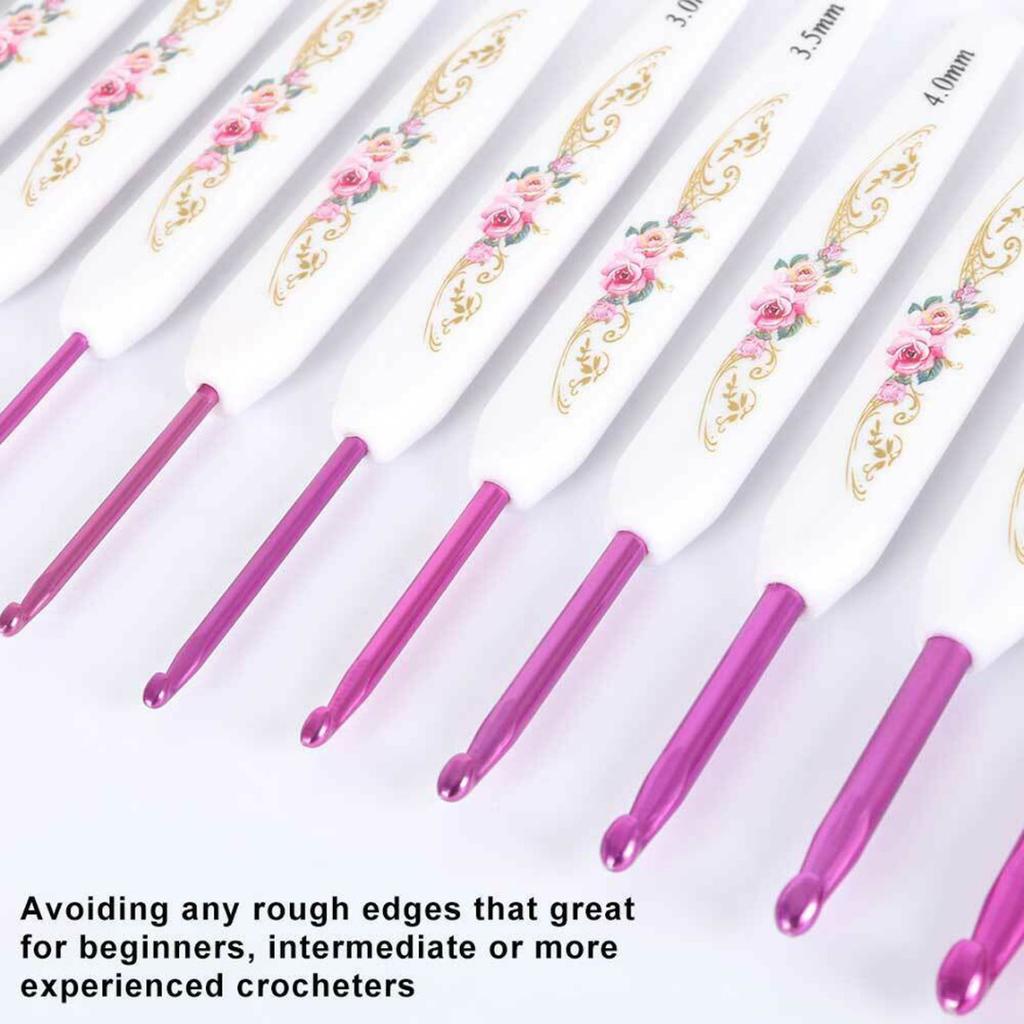 16 Uds. Nuevo juego de ganchillo con mango suave, agujas de tejer de aluminio de 1,0 ~ 6,0mm
