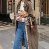 Womens Long Trench Coat With Notched Lapel Button Winter Casual Chic Outerwear