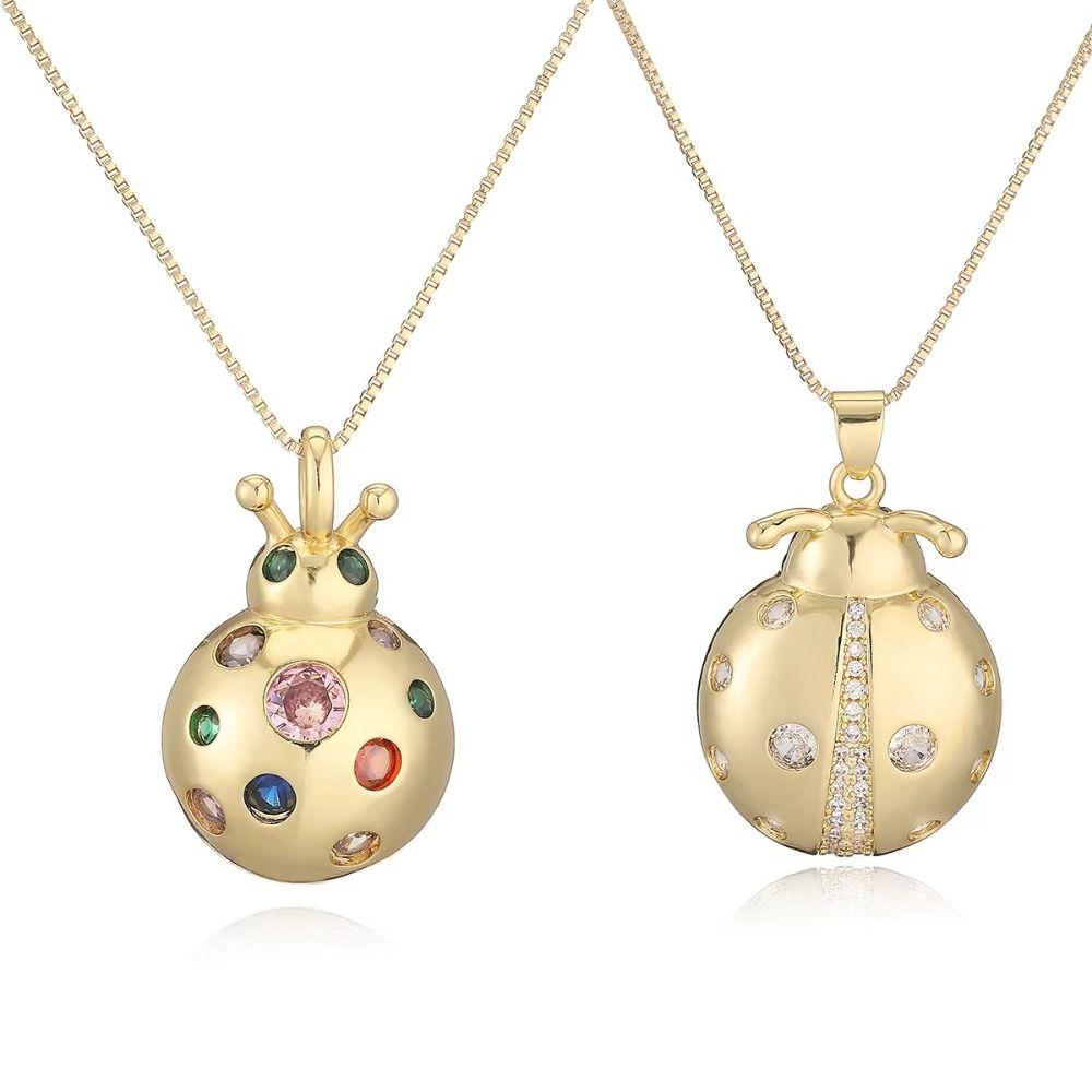Pendentif Coccinelle Dorée Dans Un Cœur Avec Chaîne Gourmette - Argent Sterling 925 Plaqué Or - Bijou Fille Clever Schmuck