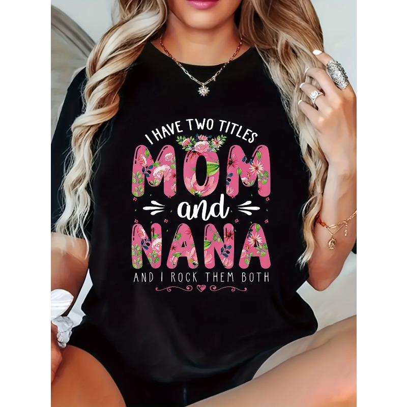 European Size Mother's Day Geometric Print Women T-Shirt Casual Crew Neck Short Sleeve Machine Washable Perfect for Summer
