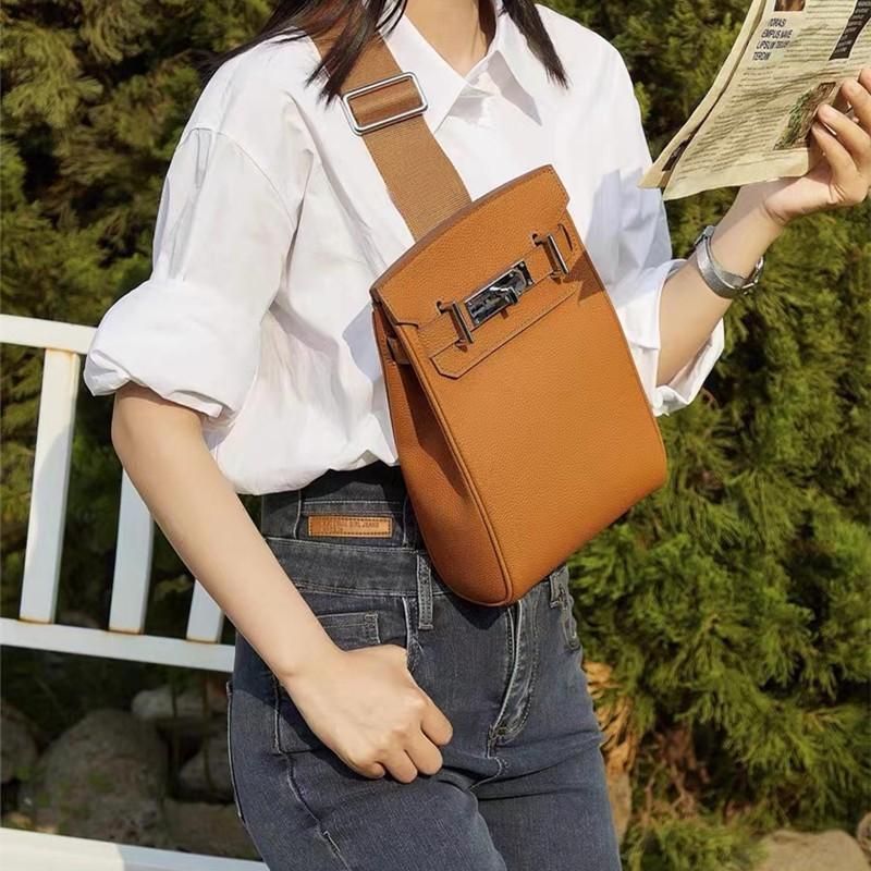 Mini Crossbody Chest Bag Women - Genuine Leather Lock Casual Daily Use