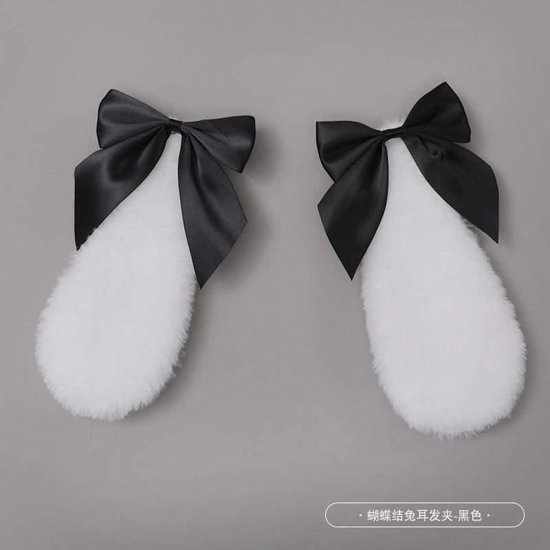 Handmade Rabbit Ear Hair Clip With Bow Lolita Style Sweet Cartoon Accessory Girls Teens