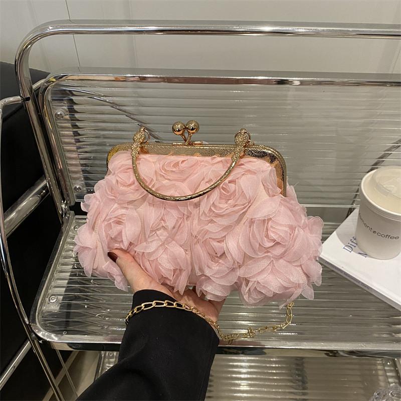 Pu Flower Clutch Handbag With Lock Closure For Evening Party And Daily Use