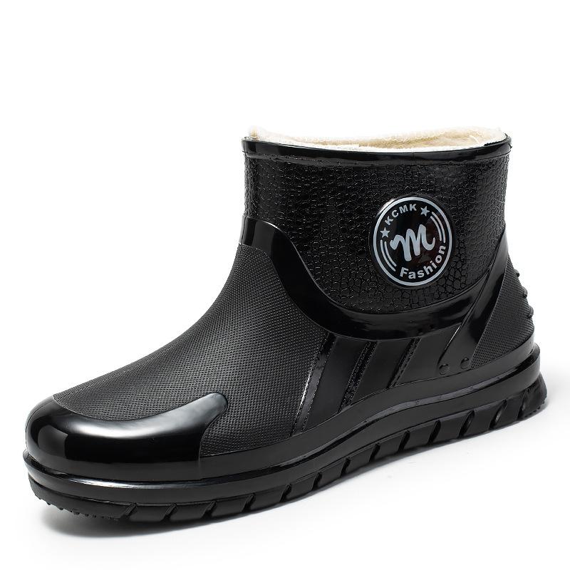 New Fashion Waterproof Men's Rain Shoes Short Tube Kitchen Work Fishing Rain Boots Car Wash Water Shoes Trendy Rubber Shoes