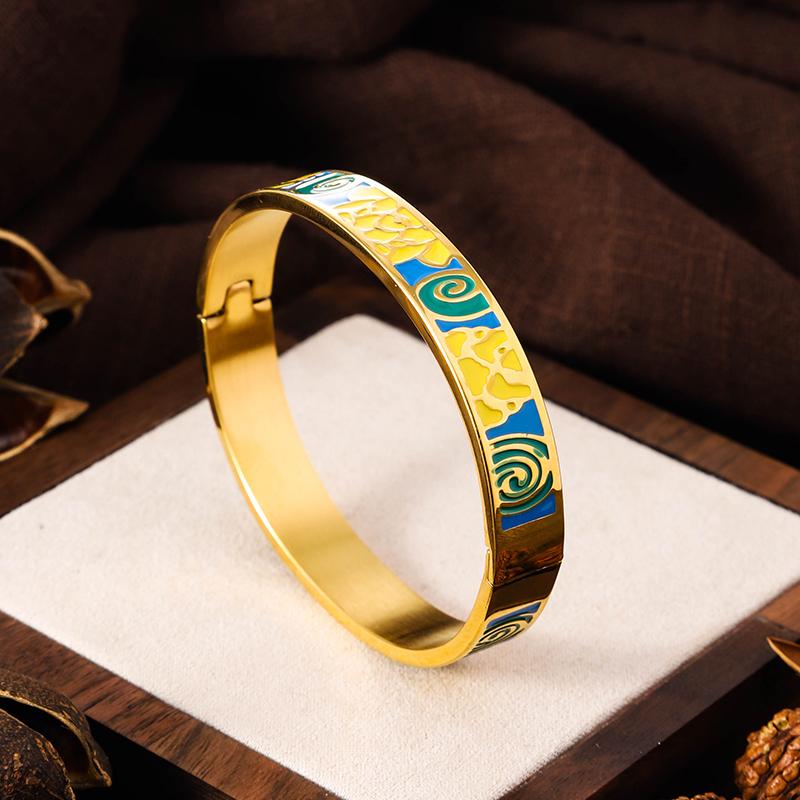 Bracciale Geometrico Aperto in Metallo Color Oro Acciaio Inossidabile Smaltato Vintage, Gioiello da Polso Geometrico Allargato Apribile, Regalo Quotidiano da Polso per Donna