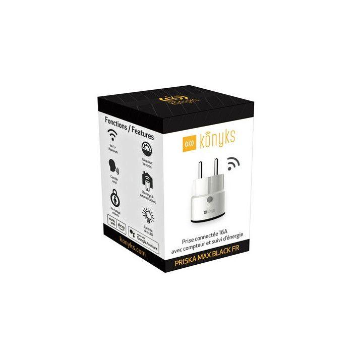 Prise connectée Konyks Priska Max - Mini prise Wi‑Fi + Bluetooth blanche, 16A, suivi conso