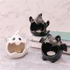 Halloween Bat & Ghost Ceramic Candle Holder - Cute Cartoon Design for Living Room Decor  