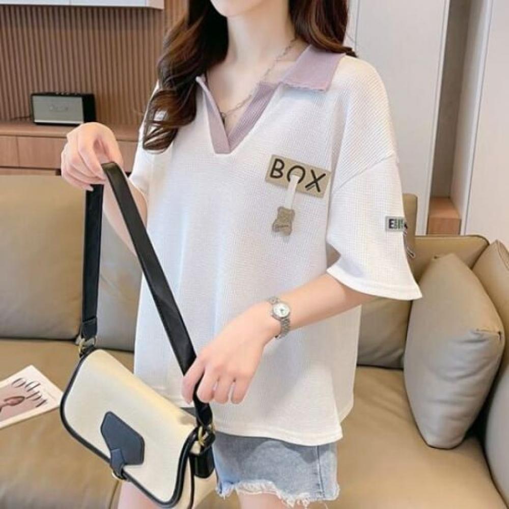 Navava Women Label PoinT Collar ShorT Sleeve T shirT nT2614