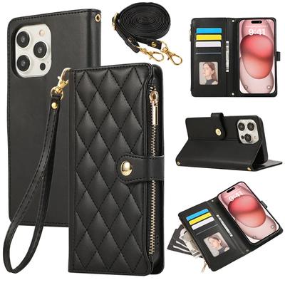 Lanyard Flip Leather Phone Case for IPhone 16 15 Pro Max 14 Plus 13 Mini 12 11 X XS XR SE 2022 8 7 6 Zipper Wallet Card Cover