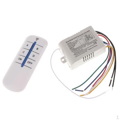 Wireless 4 Way ON/OFF Wall Lamp Light RF Remote Control Switch Module Receiver+Controller, 220V
